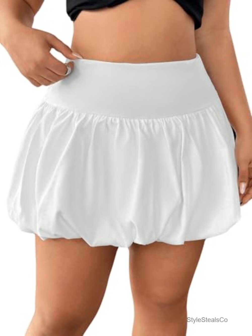 Plus Size Bubble Mini Skirt High Waisted Pleated Flared Women's
